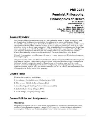 Phil 2237 Feminist Philosophy: Philosophies of Desire Dr