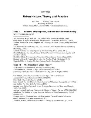 Urban History: Theory and Practice