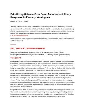 An Interdisciplinary Response to Fentanyl Analogues
