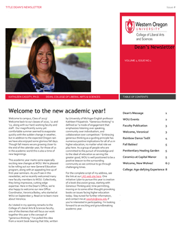 Welcome to the New Academic Year! Dean’S Message 1