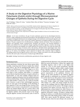 A Study on the Digestive Physiology of a Marine Polychaete (Eulalia Viridis) Through Microanatomical Changes of Epithelia During the Digestive Cycle