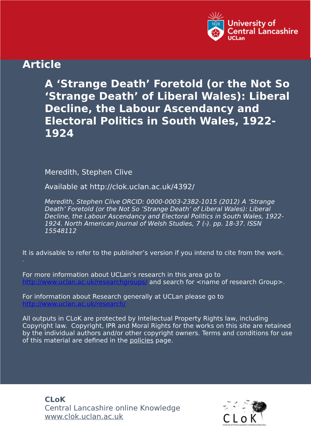 Or the Not So 'Strange Death' of Liberal Wales