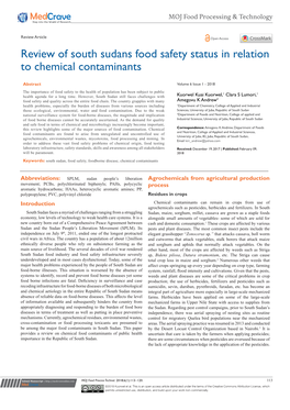 Review of South Sudans Food Safety Status in Relation to Chemical Contaminants