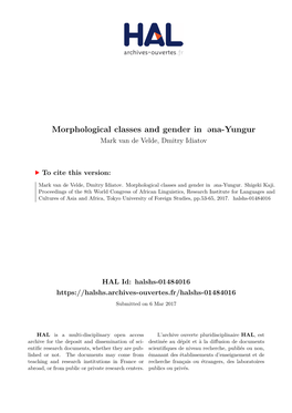 Morphological Classes and Gender in Ɓəna-Yungur