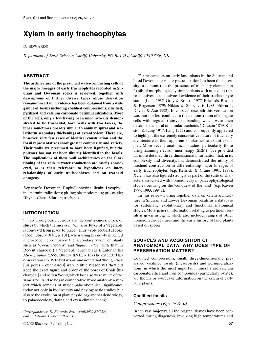 Xylem in Early Tracheophytes D