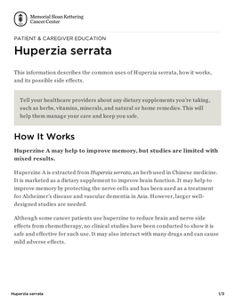Huperzia Serrata | Memorial Sloan Kettering Cancer Center