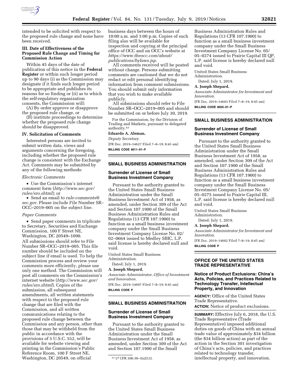 Federal Register/Vol. 84, No. 131/Tuesday, July 9, 2019/Notices