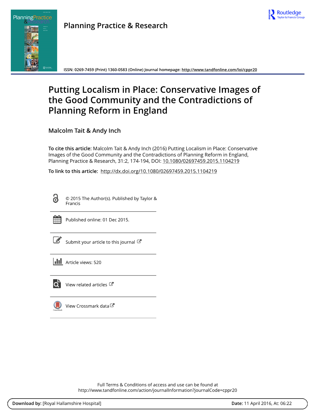 Putting Localism in Place: Conservative Images of the Good Community and the Contradictions of Planning Reform in England