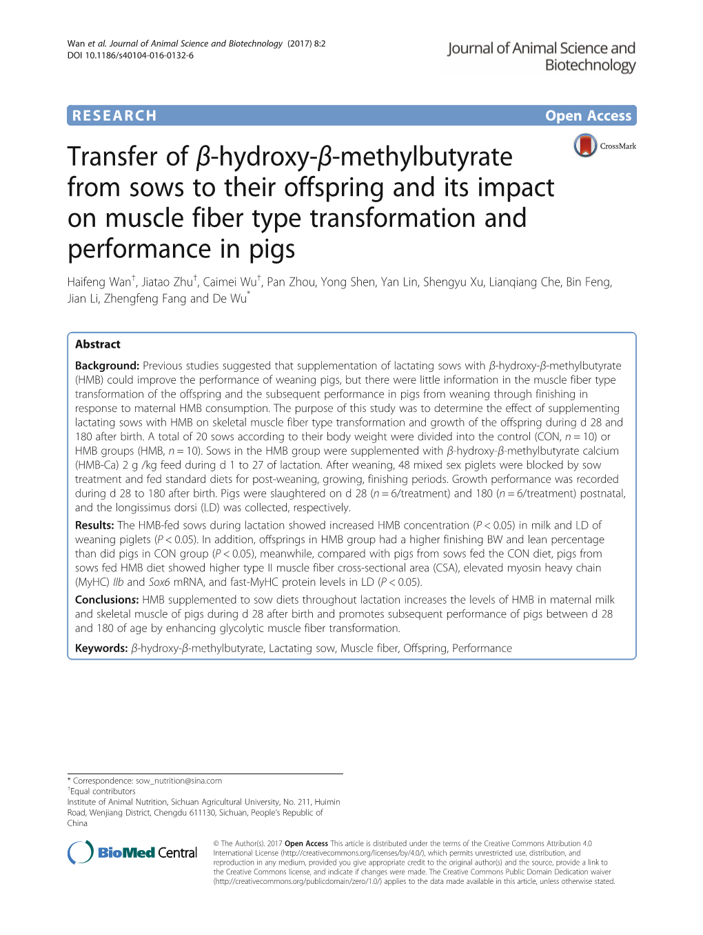 Transfer of Β-Hydroxy-Β-Methylbutyrate from Sows to Their