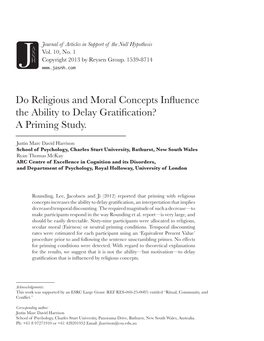 Do Religious and Moral Concepts Influence the Ability to Delay Gratification? a Priming Study