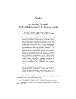 Articles Automating Fairness? Artificial Intelligence in the Chinese Courts