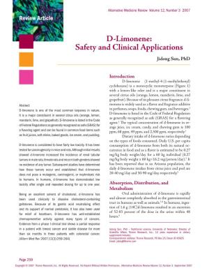 D-Limonene: Safety and Clinical Applications Jidong Sun, Phd