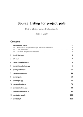 Source Listing for Project Pala