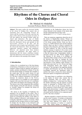 Rhythms of the Chorus and Choral Odes in Oedipus Rex