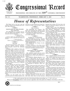 Congressional Record United States Th of America PROCEEDINGS and DEBATES of the 109 CONGRESS, FIRSTSESSION