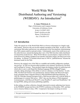 World Wide Web Distributed Authoring and Versioning (WEBDAV): an Introduction1