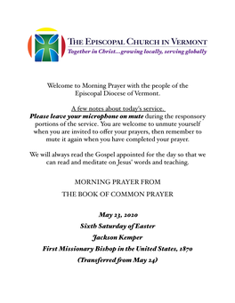 Morning Prayer Saturday May 23