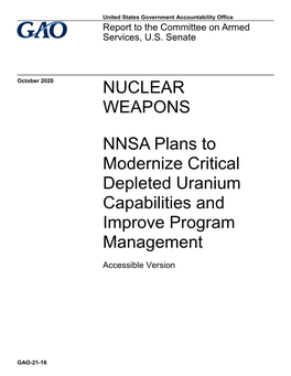 GAO-21-16, Accessible Version, NUCLEAR WEAPONS: NNSA