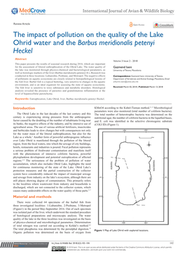 The Impact of Pollution on the Quality of the Lake Ohrid Water and the Barbus Meridionalis Petenyi Heckel