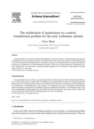 The Rectification of Quadratures As a Central Foundational Problem for The