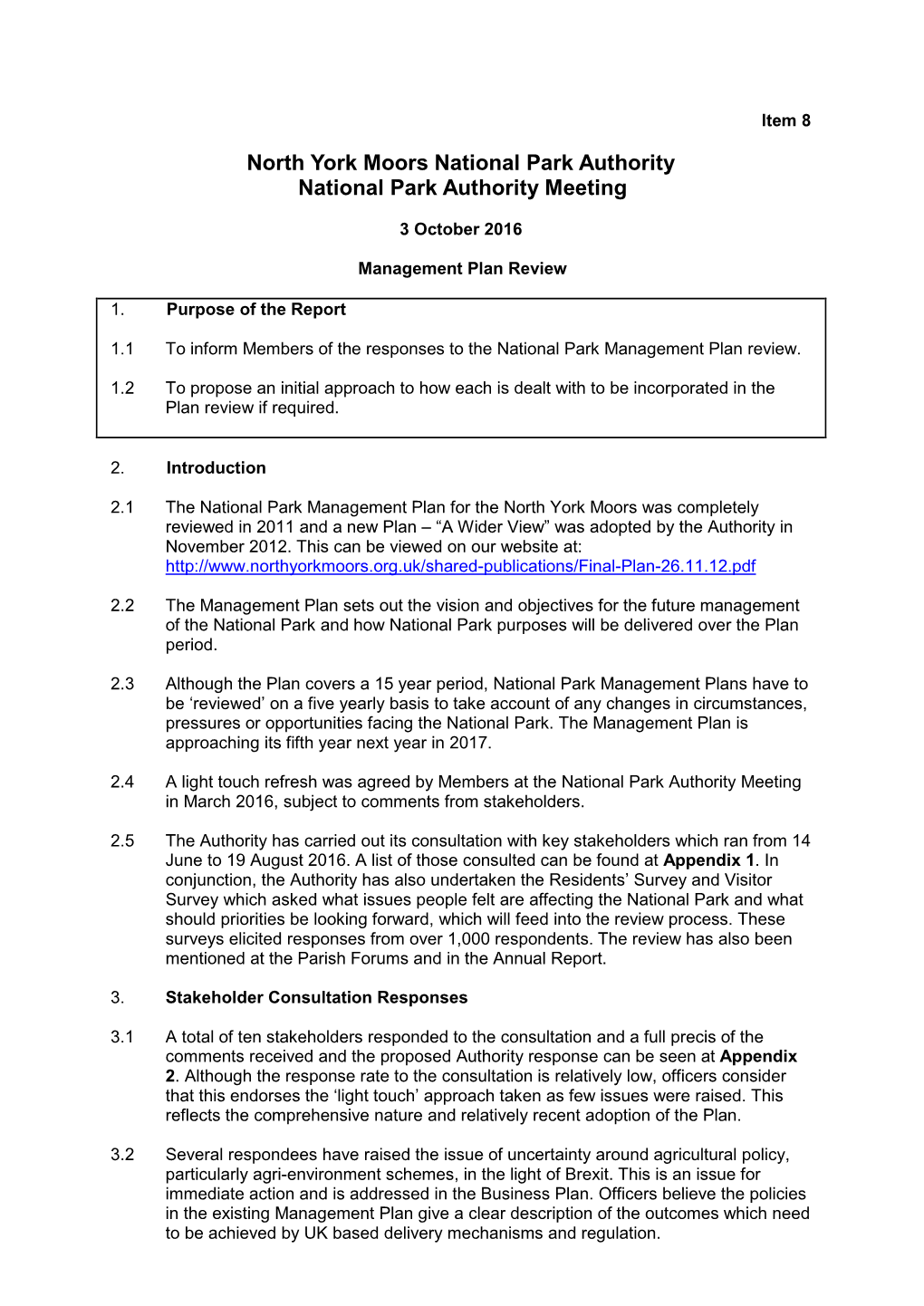 North York Moors National Park Authority National Park Authority Meeting