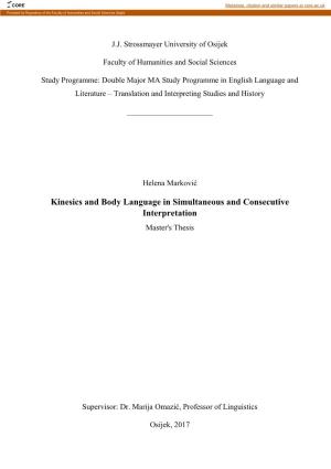 Kinesics and Body Language in Simultaneous and Consecutive Interpretation Master's Thesis