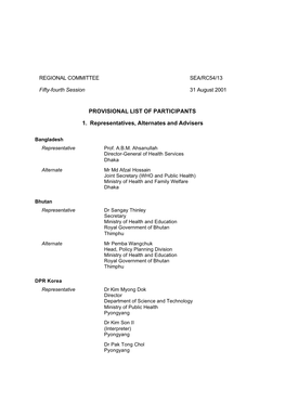 PROVISIONAL LIST of PARTICIPANTS 1. Representatives