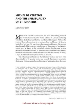 Michel De Certeau and the Spirituality of St Ignatius