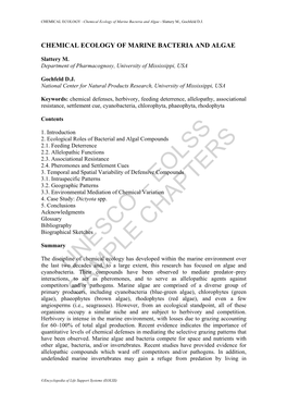 Chemical Ecology of Marine Bacteria and Algae - Slattery M., Gochfeld D.J