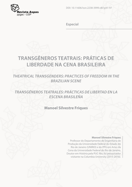 Transgêneros Teatrais: Práticas De Liberdade Na Cena Brasileira