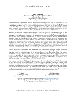 Mel Bochner Language Is Not Transparent [Brussels, 2017] 12 Rue Du Grand Cerf September 7 – November 10, 2017 Opening September 8, 6-8Pm