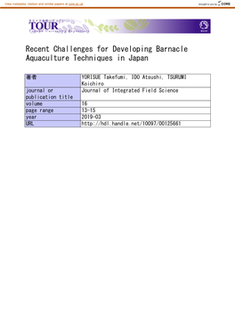 Recent Challenges for Developing Barnacle Aquaculture Techniques in Japan