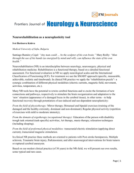 Neurorehabilitation As a Neuroplasticity Tool