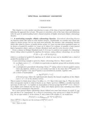SPECTRAL ALGEBRAIC GEOMETRY 1. Introduction This Chapter