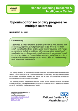 Siponimod for Secondary Progressive Multiple Sclerosis