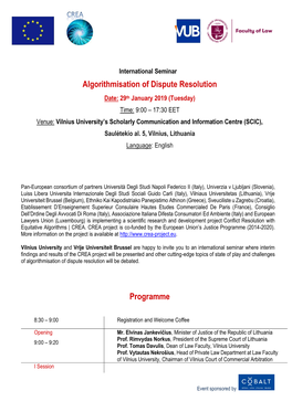 Algorithmisation of Dispute Resolution Programme