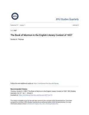 The Book of Mormon in the English Literary Context of 1837