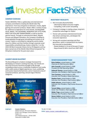 Company Overview Hasbro's Brand Blueprint Senior
