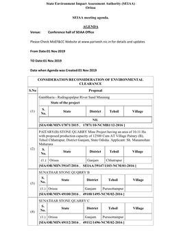 Orissa SEIAA Meeting Agenda. AGENDA Venue