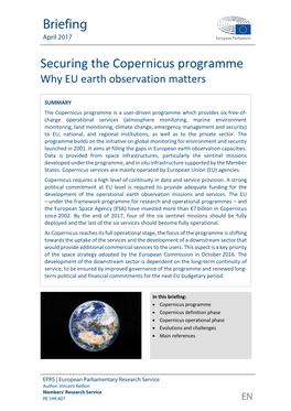 Securing the Copernicus Programme Why EU Earth Observation Matters