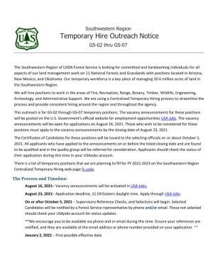 USDA Forest Service Southwestern Region's 2022 Outreach Notice