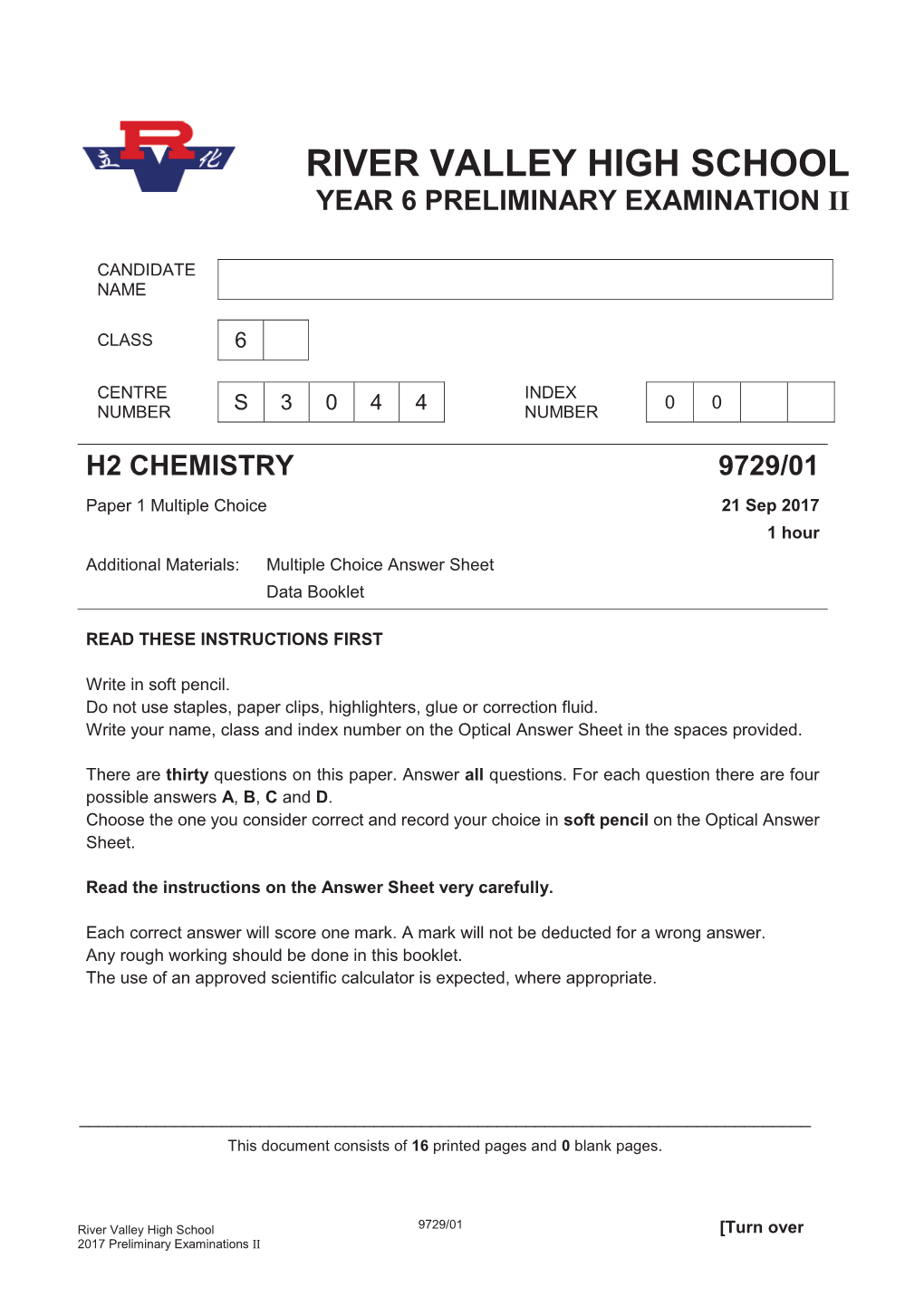 River Valley High School Year 6 Preliminary Examination Ii