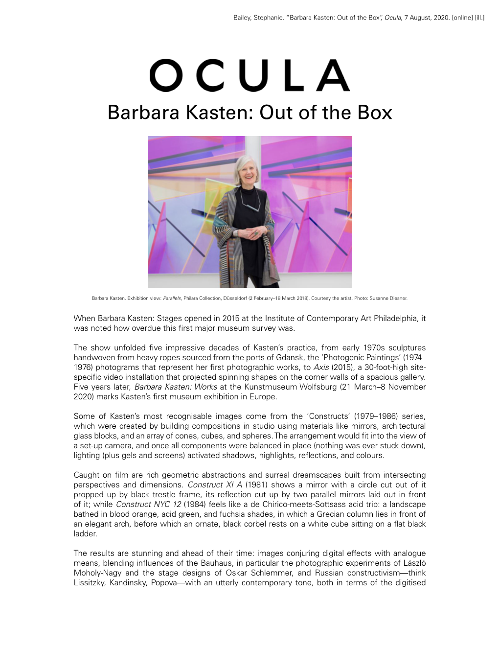 Barbara Kasten: out of the Box”, Ocula, 7 August, 2020