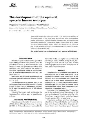 The Development of the Epidural Space in Human Embryos