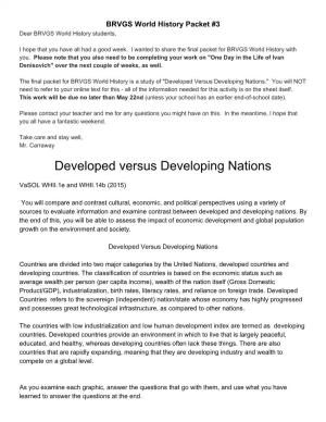 Developed Versus Developing Nations." You Will NOT Need to Refer to Your Online Text for This - All of the Information Needed for This Activity Is on the Sheet Itself