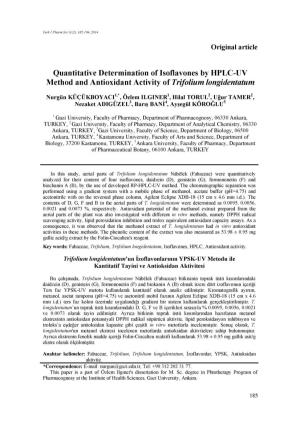 Quantitative Determination of Isoflavones by HPLC-UV Method and Antioxidant Activity of Trifolium Longidentatum