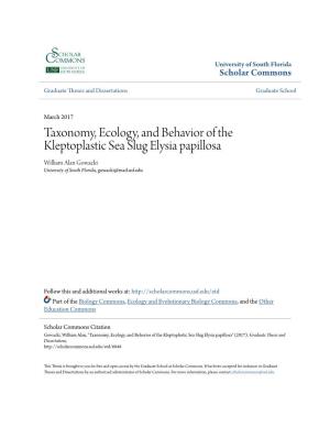 Taxonomy, Ecology, and Behavior of the Kleptoplastic Sea Slug Elysia Papillosa William Alan Gowacki University of South Florida, Gowacki@Mail.Usf.Edu