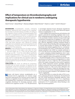 Effect of Temperature on Thromboelastography and Implications for Clinical Use in Newborns Undergoing Therapeutic Hypothermia