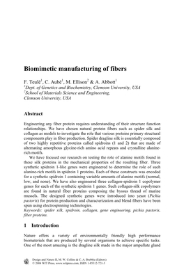 Biomimetic Manufacturing of Fibers