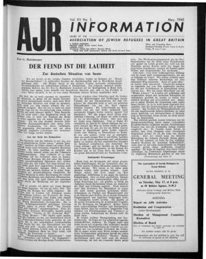 INFORMATION ISSUED by the ASSOCIATION of JEWISH REFUGEES in GREAT BRITAIN 8 FAIRFAX MANSIONS, Office and Consulting Hours: FINCHLEY ROAD (Comer Fairfax Rosdl, LONDON